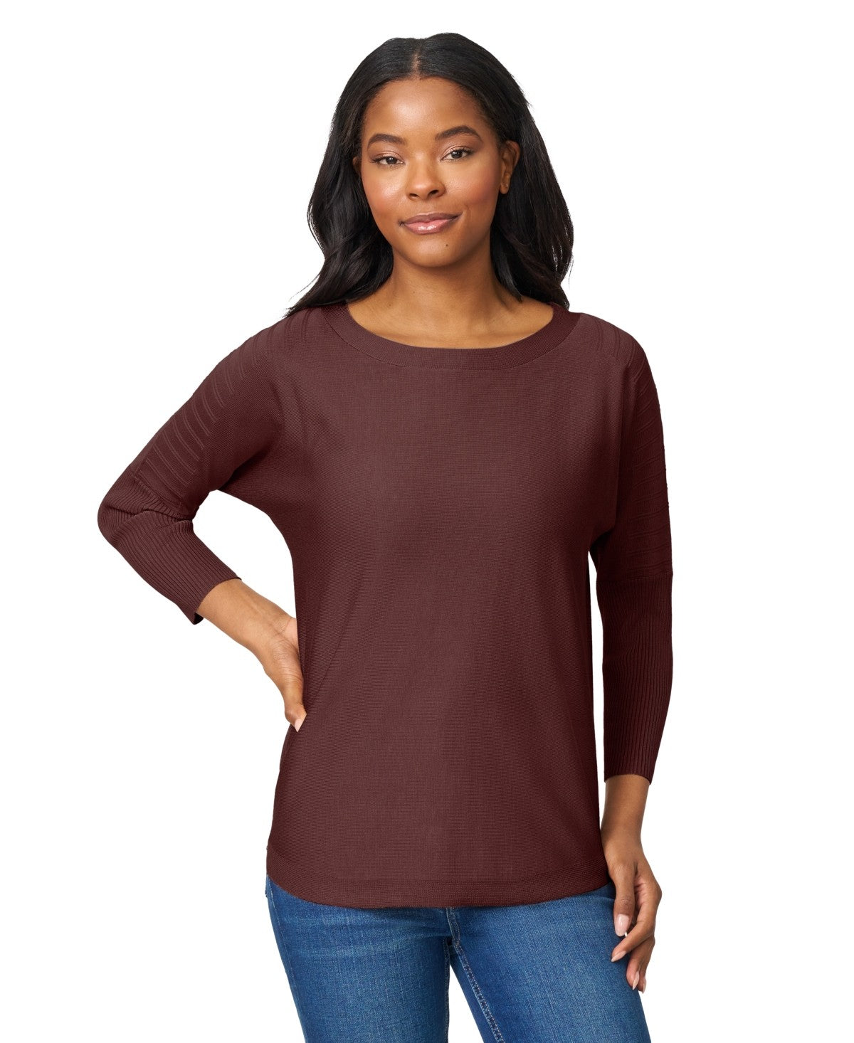 Melissa Paige Women's Boatneck Button-Back Dolman-Sleeve Sweater - Chicory Brown