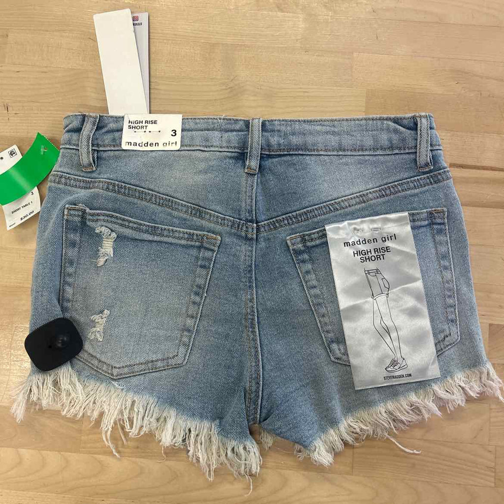 Madden Girl Juniors' Festival High-Rise Distressed Shorts - Light Wash - 3