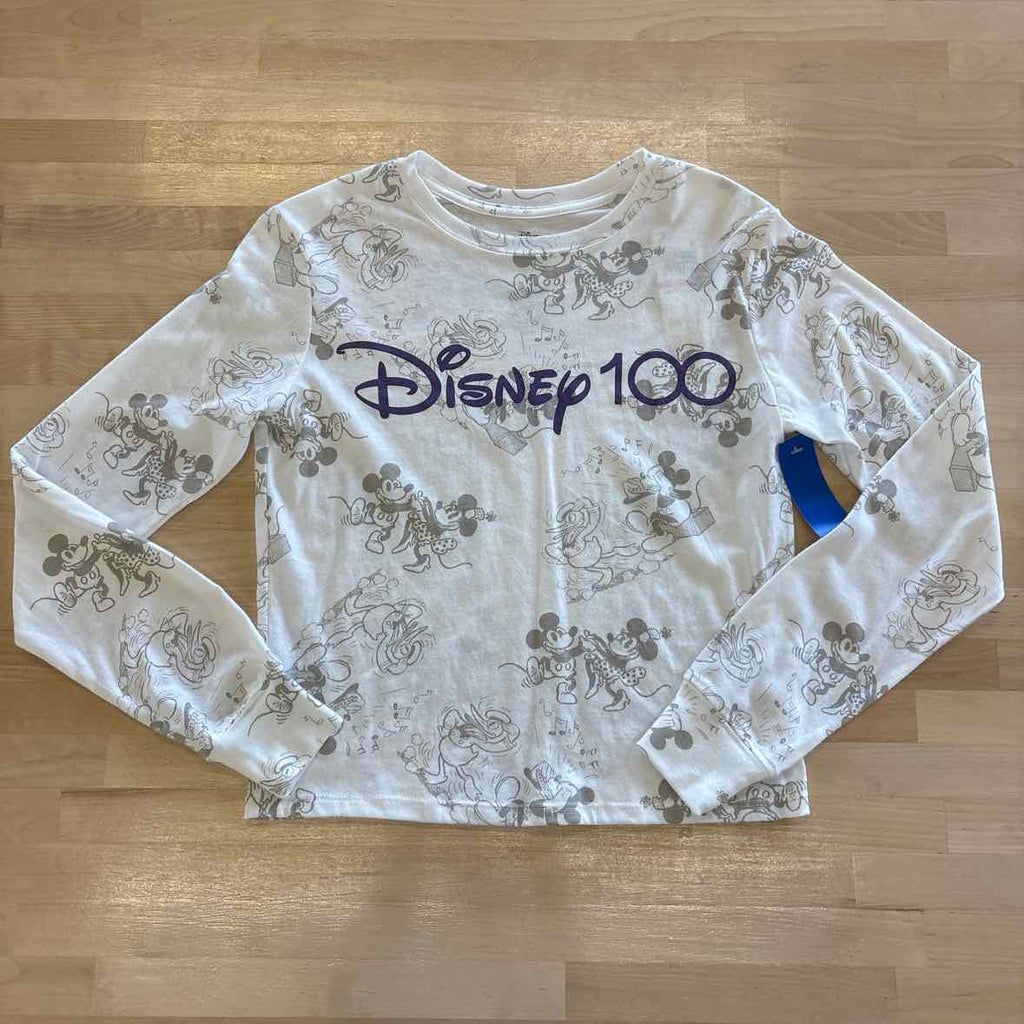 Disney Size XS white gray 100th Anniversary Long-Sleeve T-shirt NWT