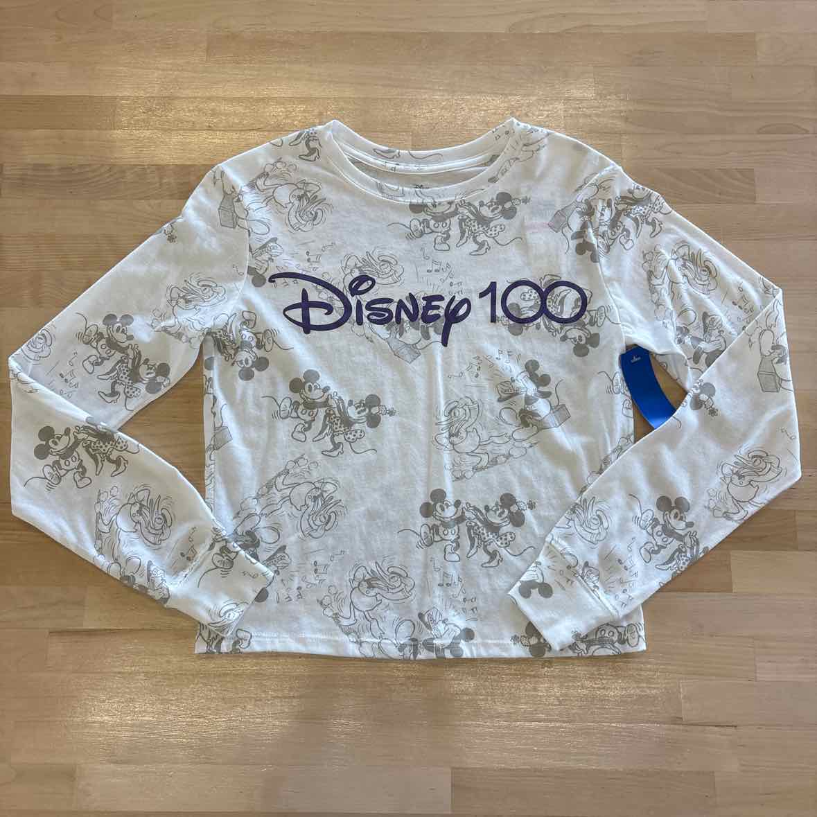 Disney Size XS white gray 100th Anniversary Long-Sleeve T-shirt NWT