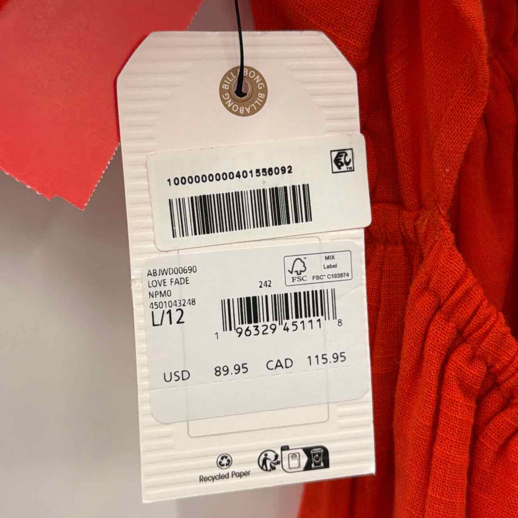 billabong Size L Love Fade Puff-Sleeve Cotton Maxi Dress - Sunset Red