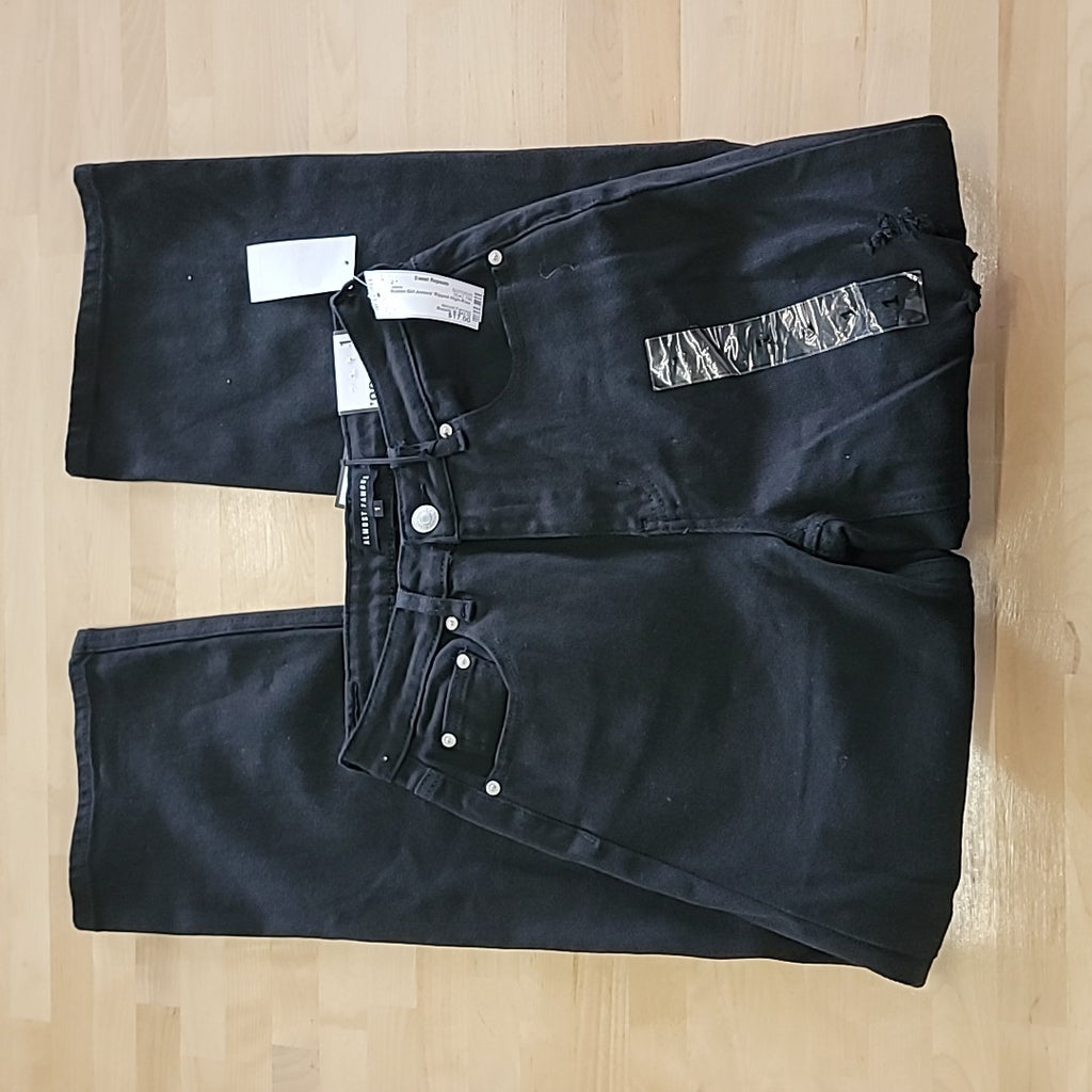 Almost Famous Size 1 90s Fit Ripped High-Rise Wide-Leg Jeans - Black