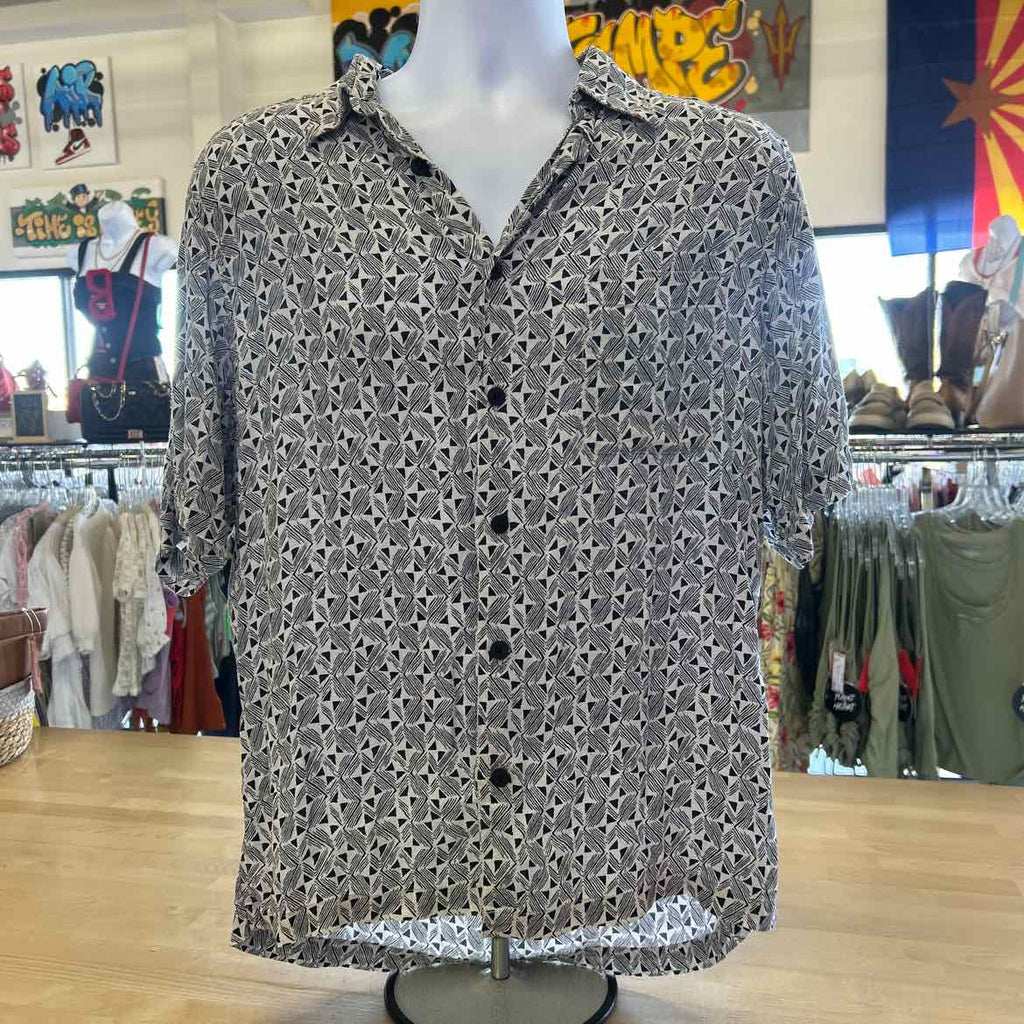 Claiborne Size L Black White Preloved MENS Button Down Shirt