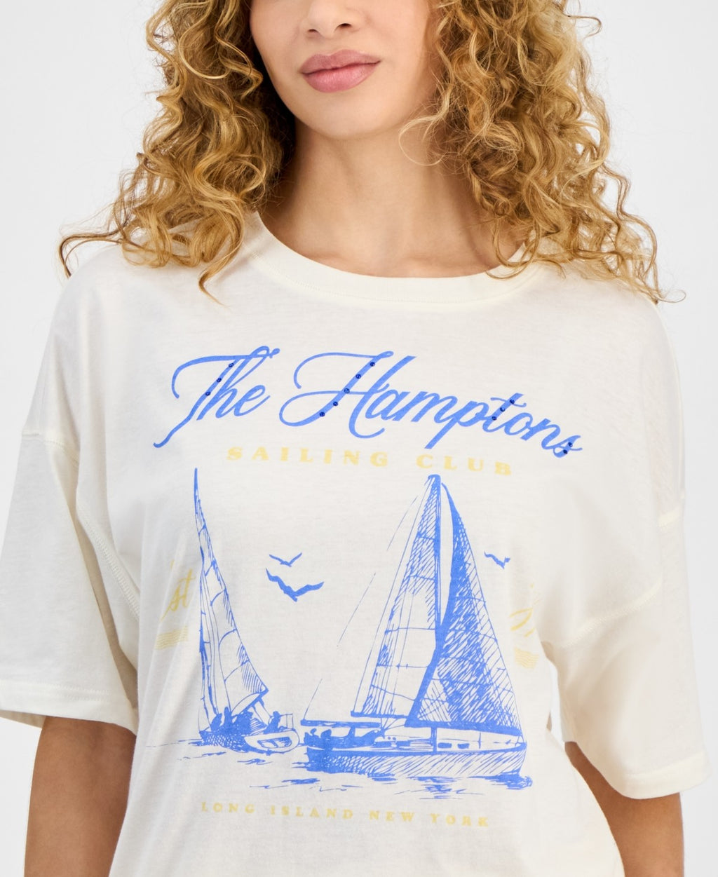Love Tribe Size M Hamptons Graphic Print T-Shirt - Egret