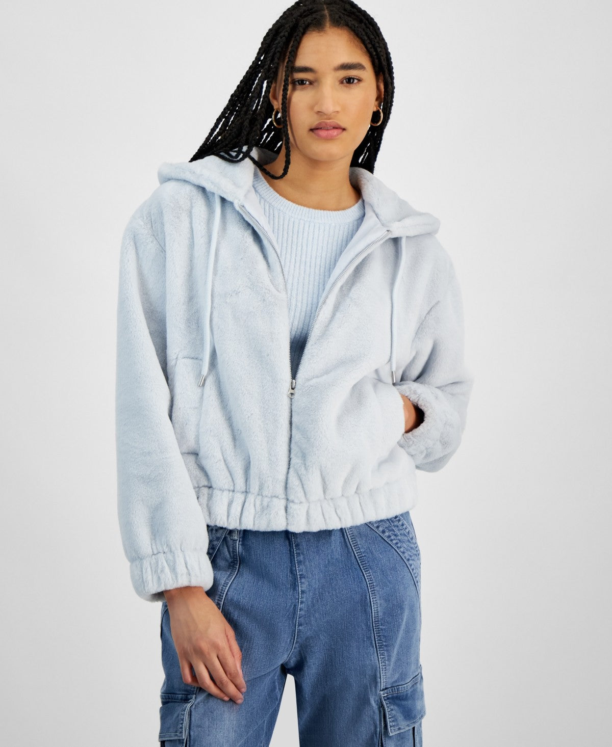 Planet B Size XL Faux-Fur Cozy Zip-Front Jacket - Blue Opal NWT