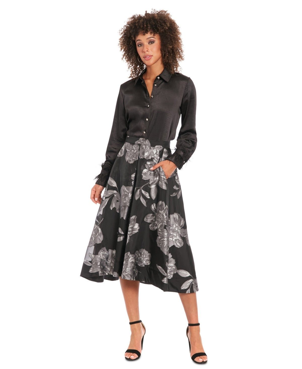 Muse Women's Pleated Organza Zip-Back MIDI Skirt
