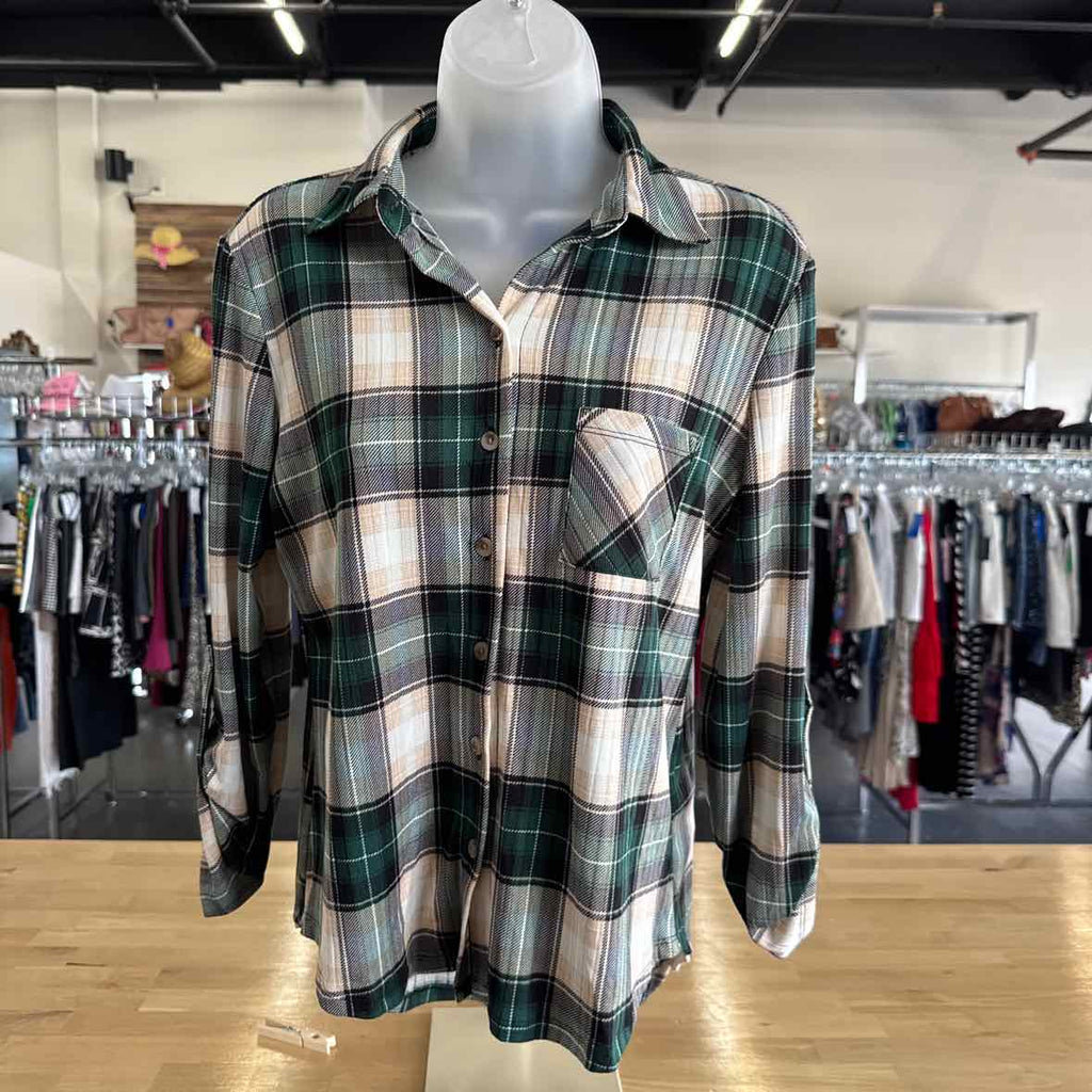 Just Polly Size XS Green Button Down Shirt