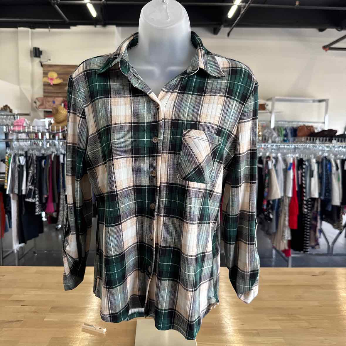 Just Polly Size XS Green Button Down Shirt