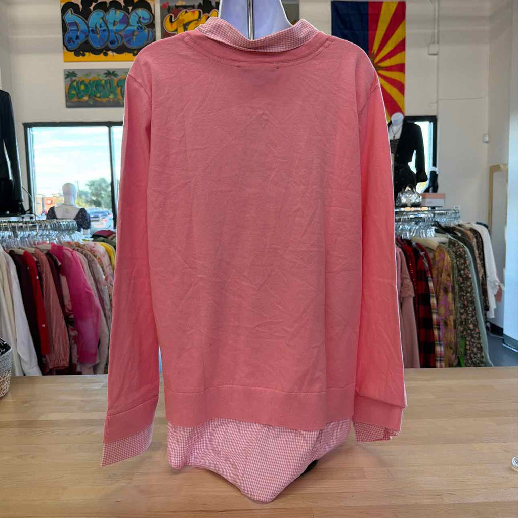 Tommy Hilfiger Womens Cotton Twofer V-Neck L PinkWhite