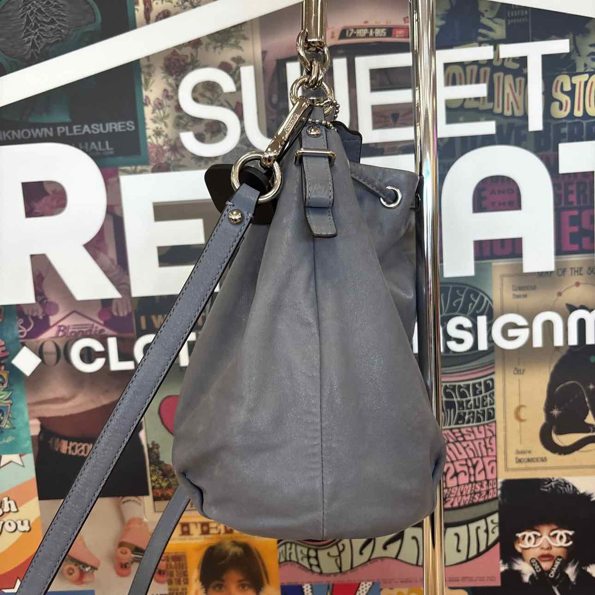 Coach Blue Gray Bucket Preloved Handbag