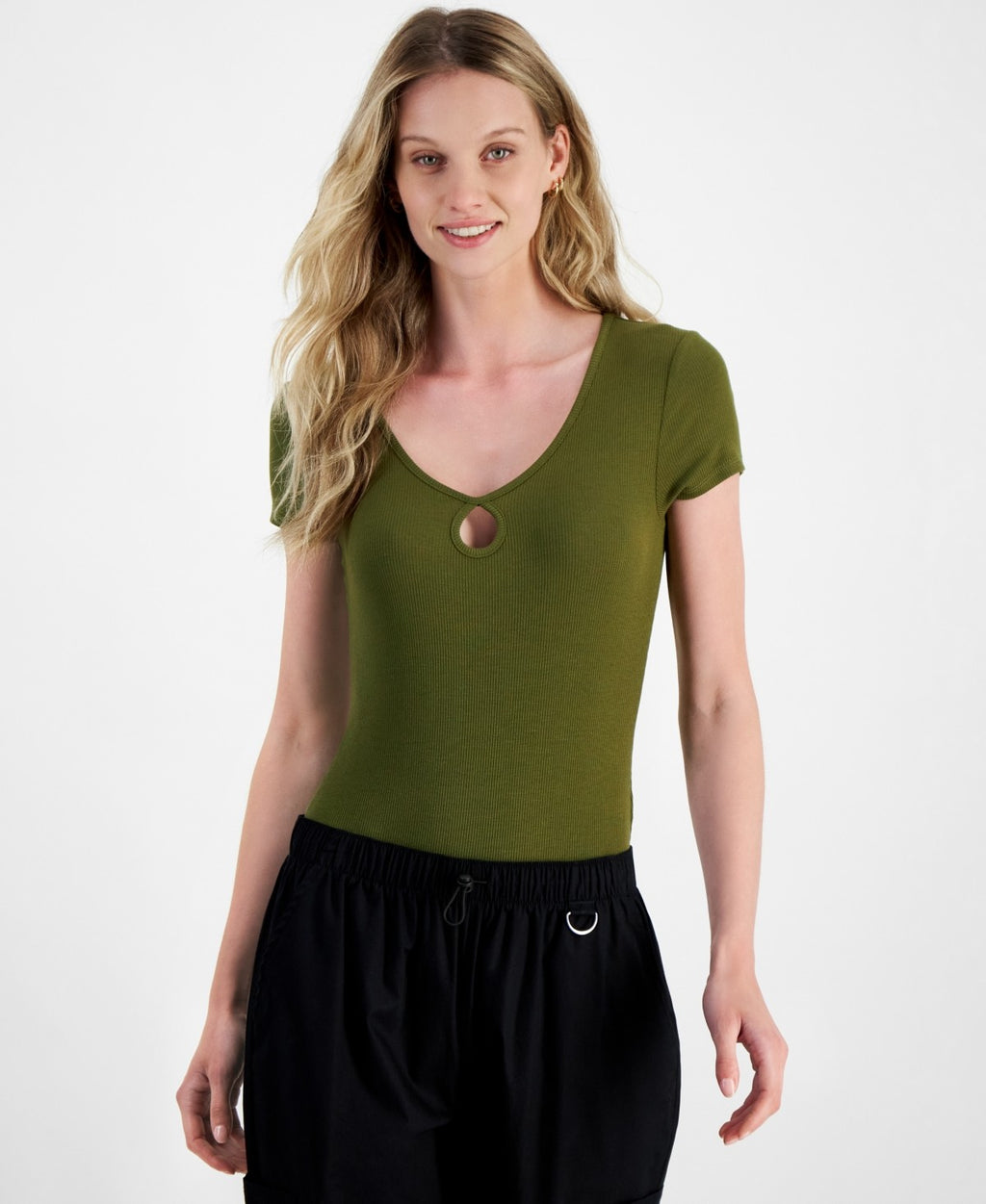 Self Esteem Juniors' Keyhole Ribbed Bodysuit - Sphagnum
