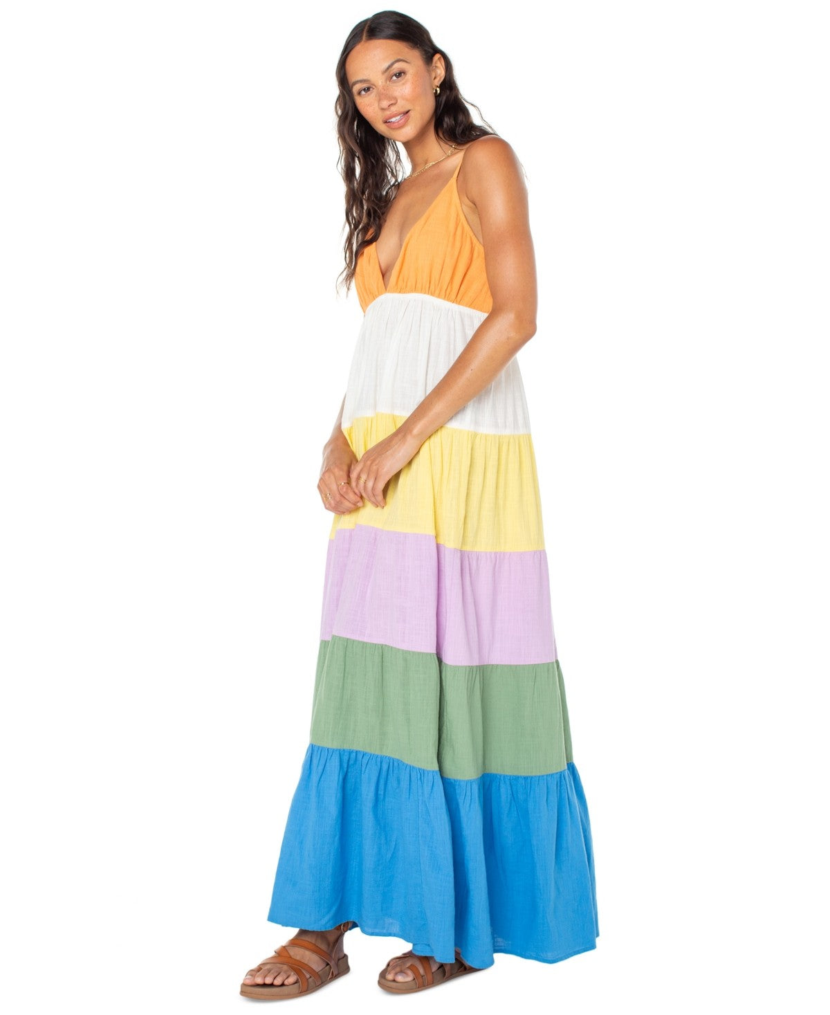 Roxy Size M Honolulu Glow Cotton Tiered Open-Back Maxi Dress - Multi Color NWT