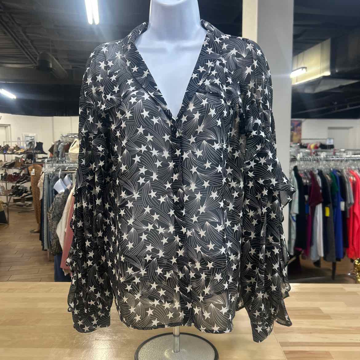 topshop Size 10 Black Preloved Button Down LS