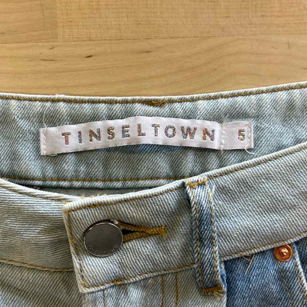Tinseltown Juniors' High-Rise Wide-Leg Colorblocked Jeans - Med/light Colorblock