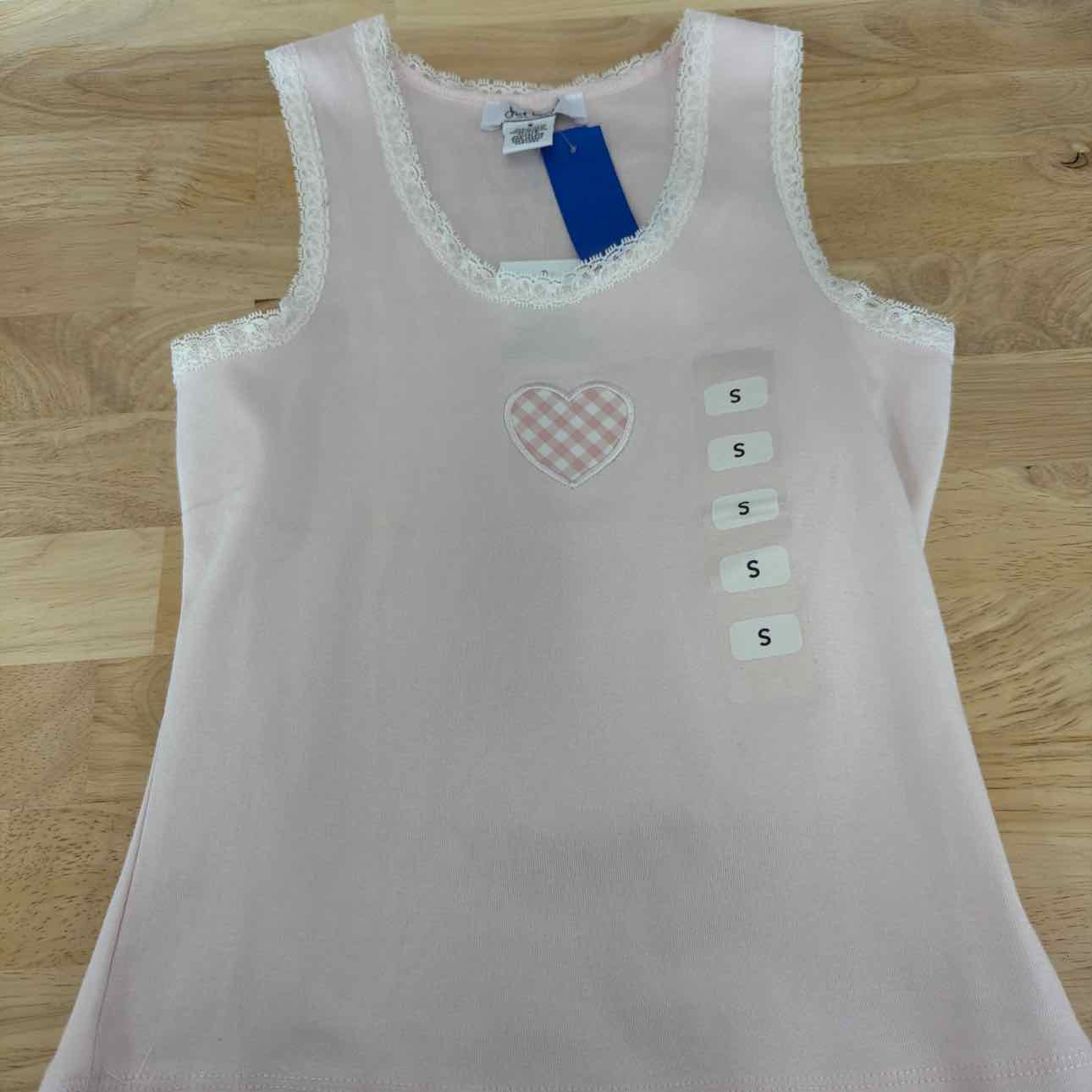 Just Polly Size S Gingham Heart Patch Lace-Trim Tank Top
