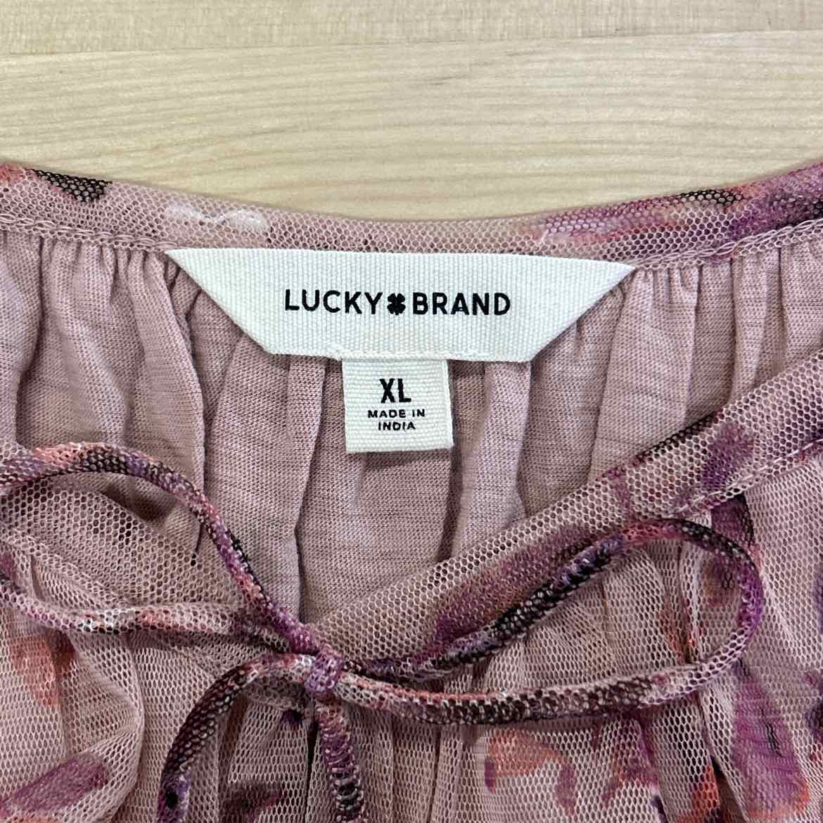 Lucky Brand Size XL Pink Mesh Blouse