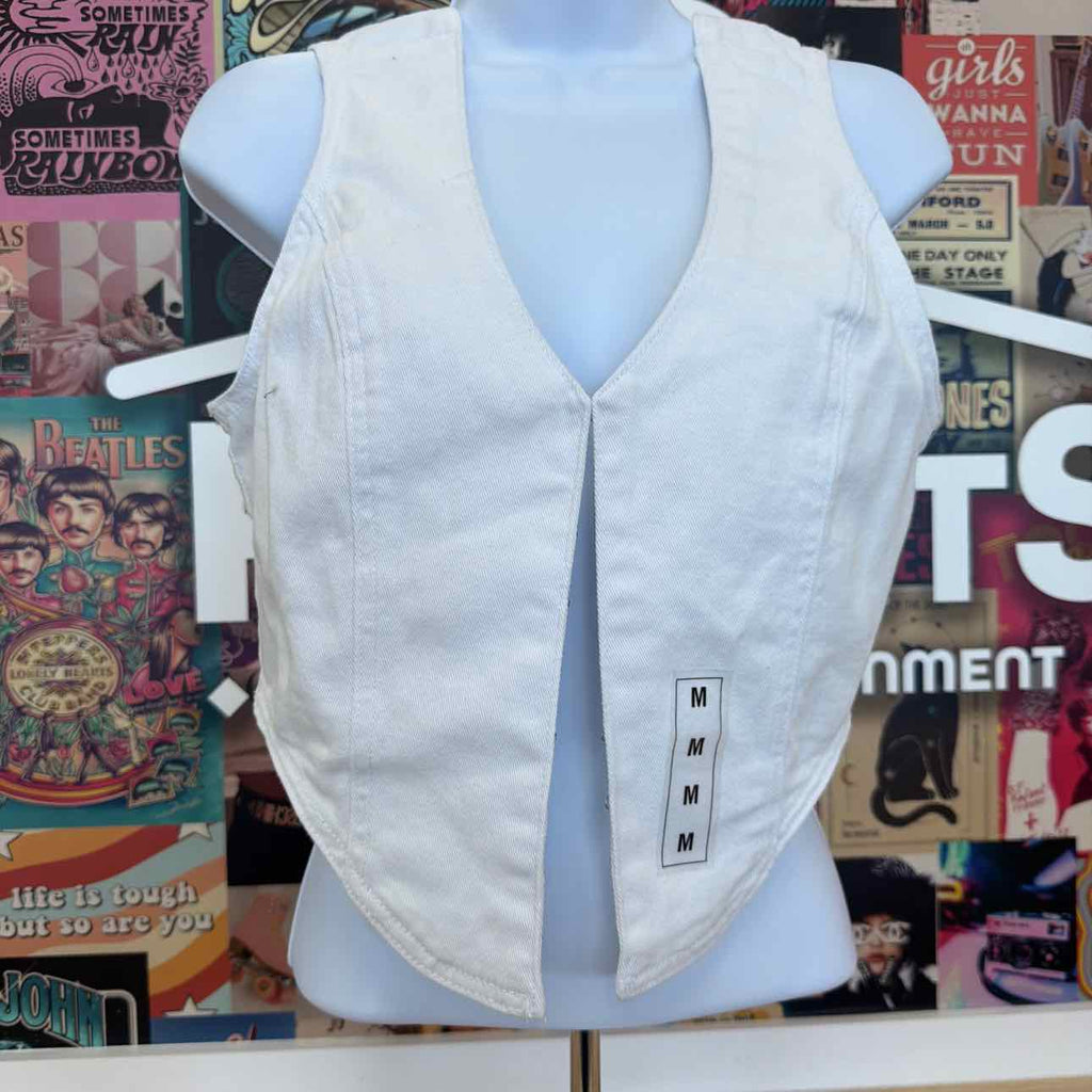 Madden Girl Size S Denim Hook-Front Corset Top - White
