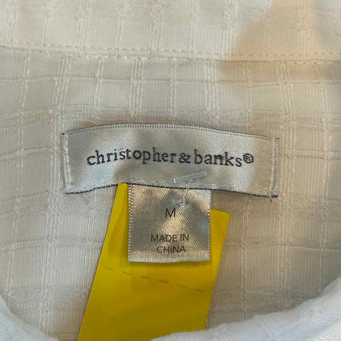 Christopher & Banks Size M White Ribbed Preloved Button Down LS
