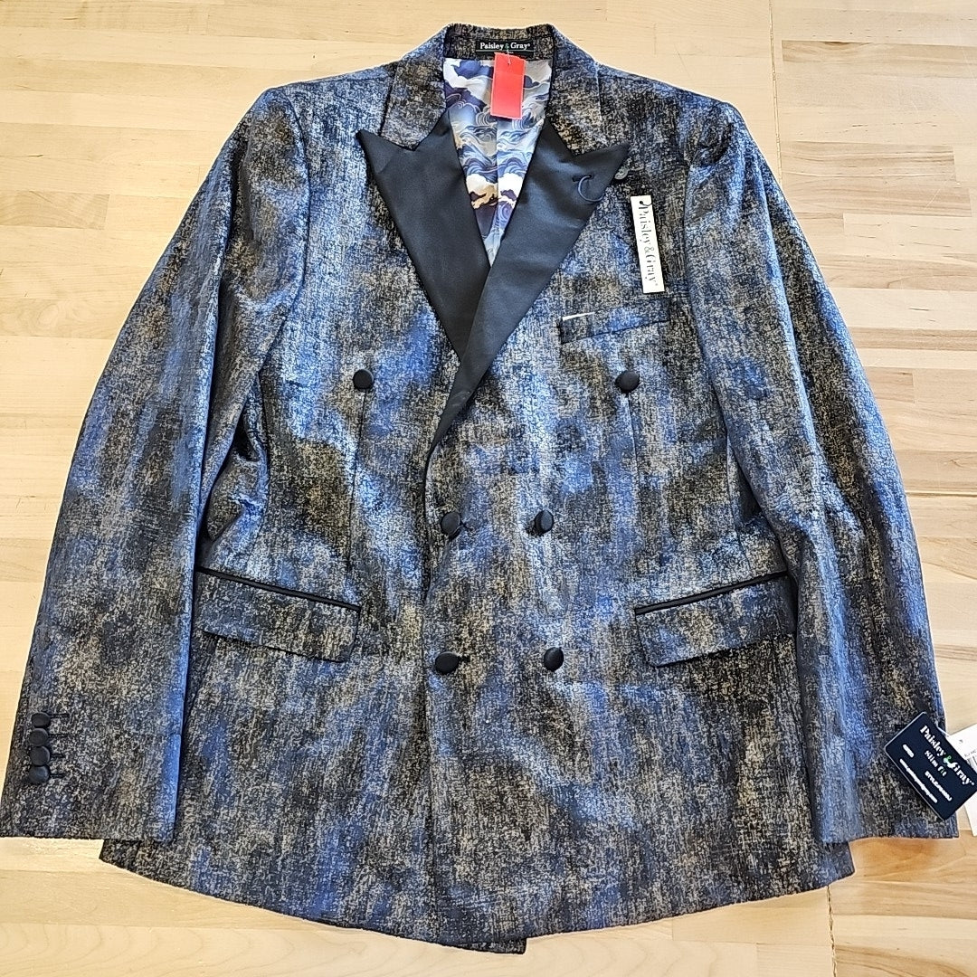 Paisley & Gray Men's Slim-Fit Double-Breasted Tuxedo Jacket - Blue and Gold