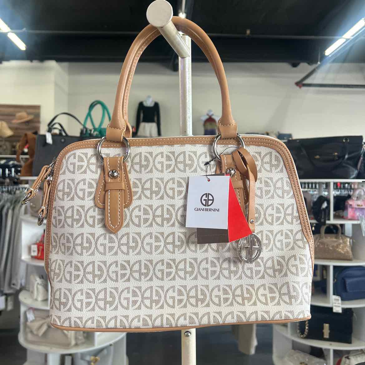 Giani Bernini Block Signature Dome Satchel - Ivory/Silver
