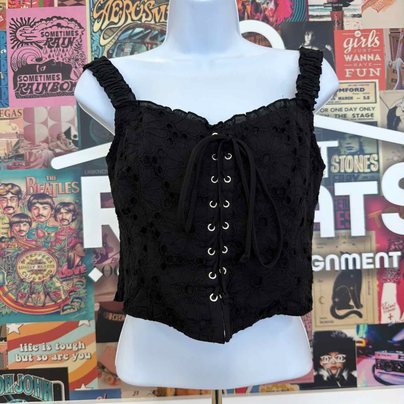 Self E Size L Lace-up Eyelet Sleeveless Corset - Black
