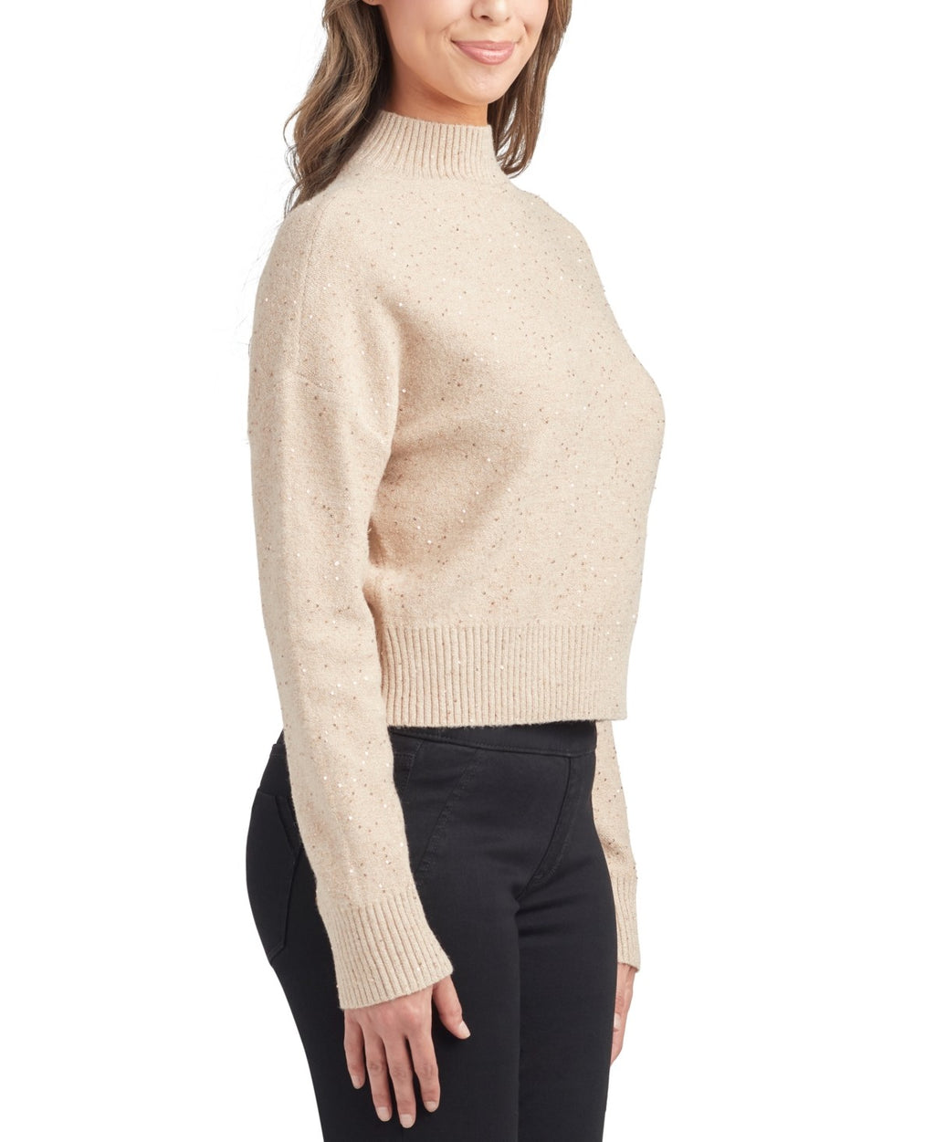 Bcx Juniors' Sequined Mock-Neck Ribbed-Hem Dropped