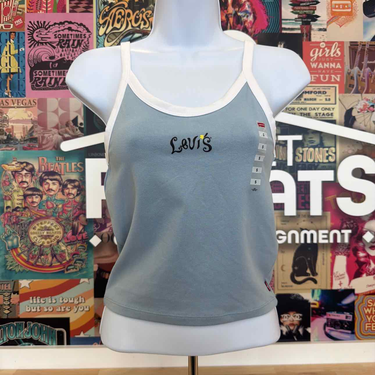 Levi's Size S Molly Tank Top - Festival Logo Dusty Blue/bright White