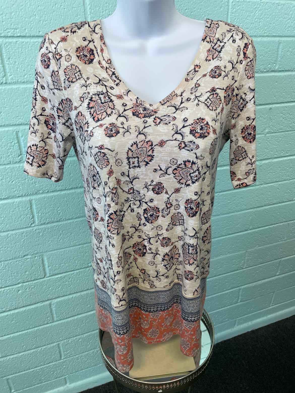 J Jill Size XS Beige Print Shirt