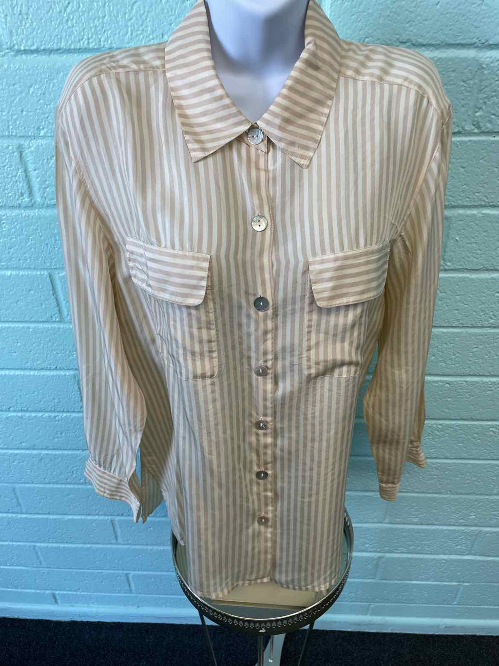 Melrose Size 6 White & Beige Blouse