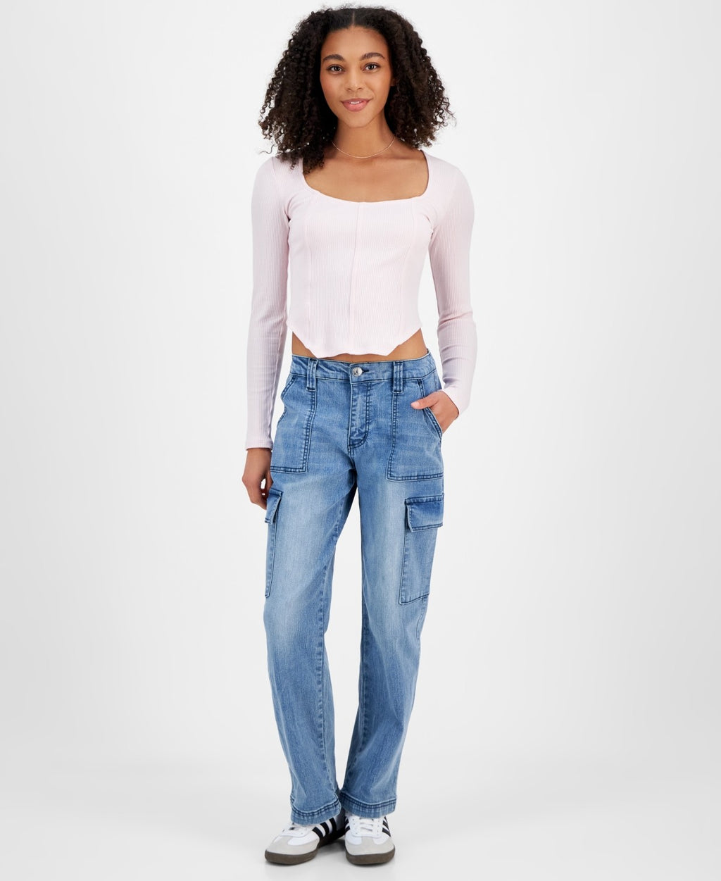 Madden Girl Size L Wide-Leg Cargo Skater Jeans - Medium Wash