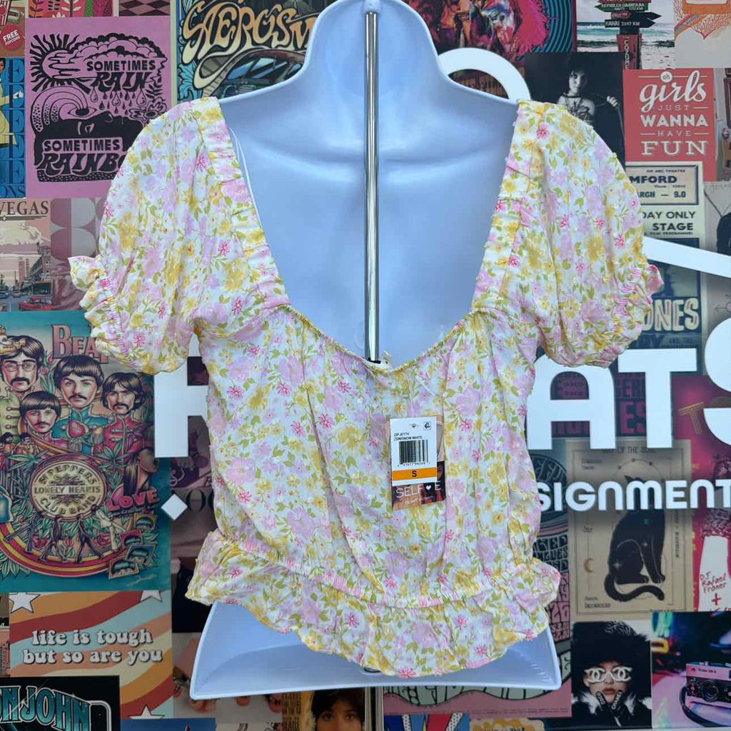Self E Size S Self Esteem Floral Short Sleeve Peasant Blouse