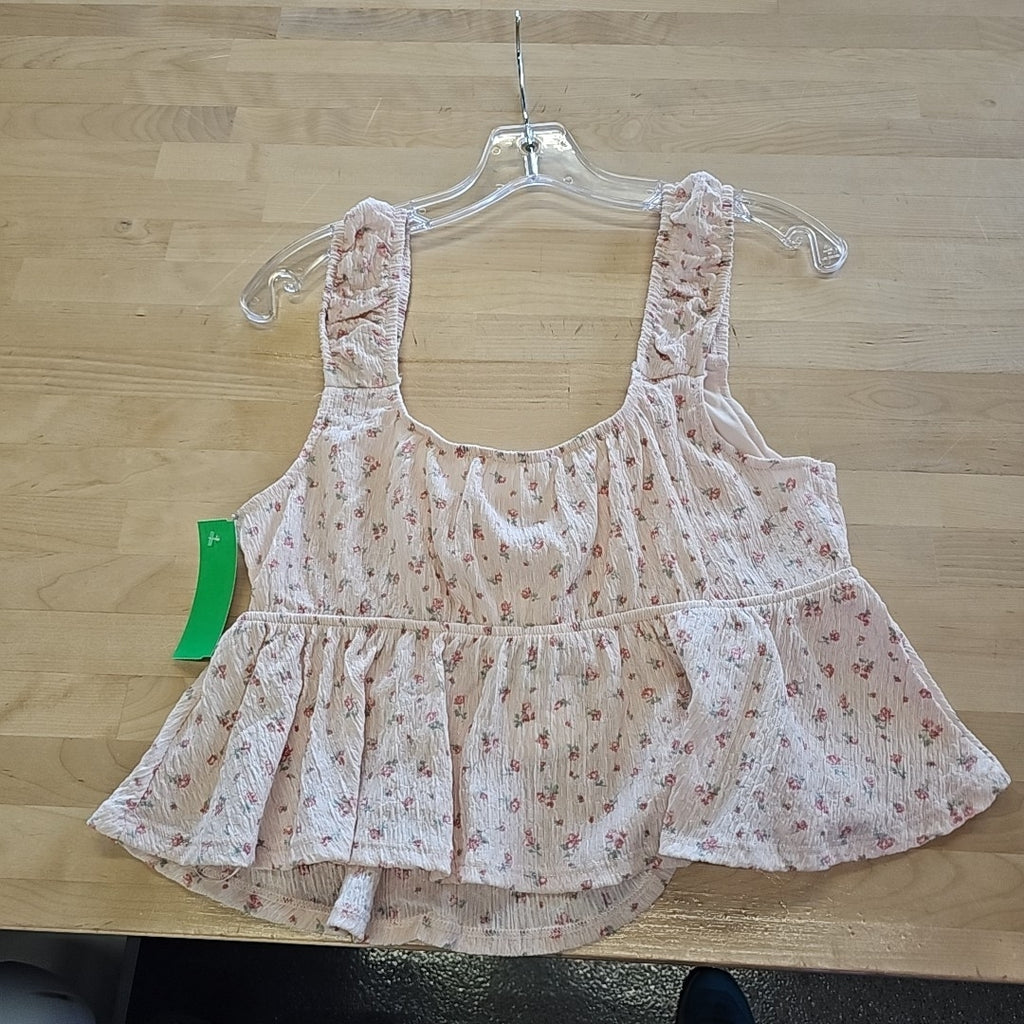 Pink Rose Juniors' Floral Printed Sleeveless Peplum Top - Blush Floral