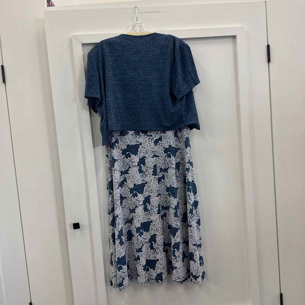 PerSeption Size L Blue/White Polyester Preloved 2 pc Dress Set