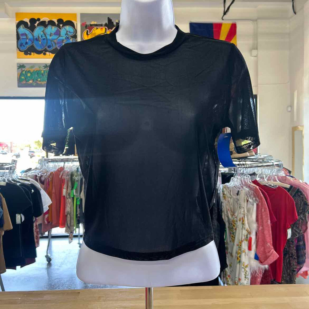 7mango7 Size L Black Sheer Preloved T-Shirt SS