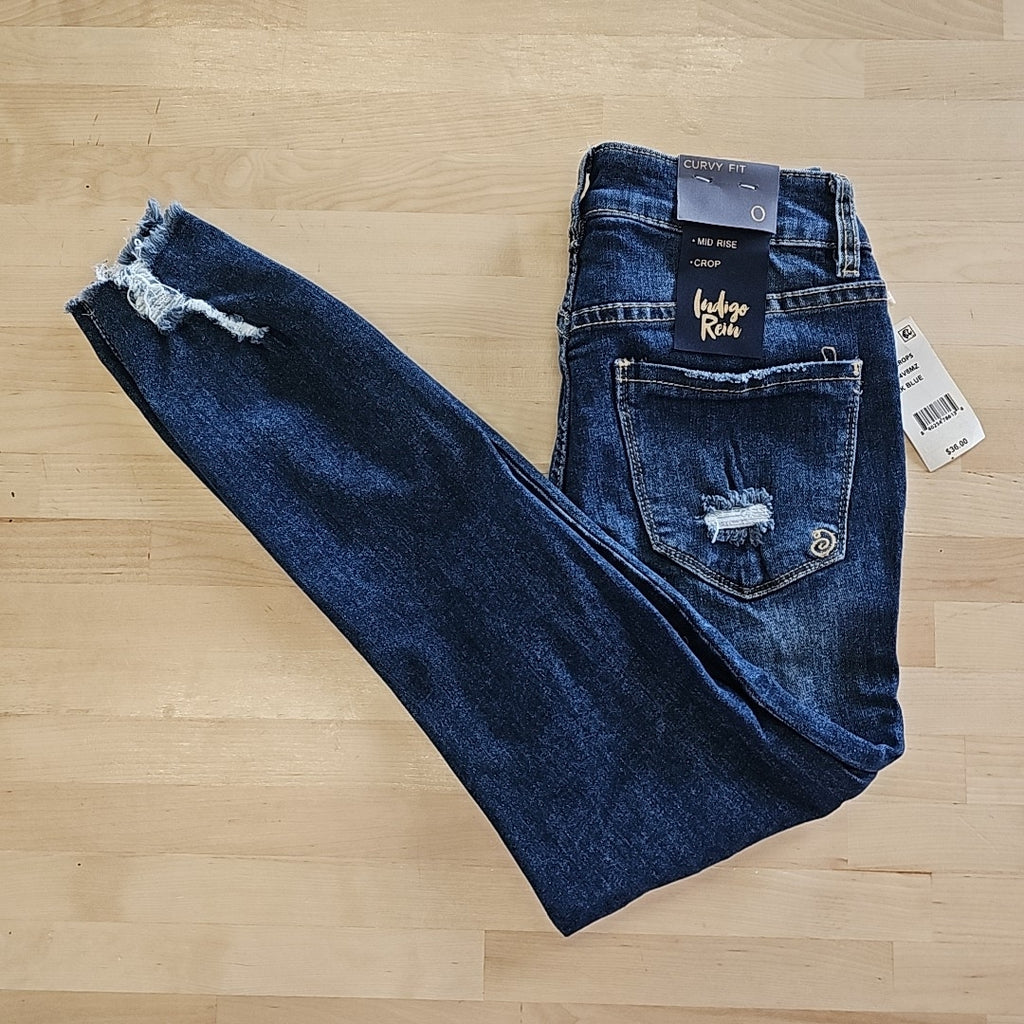 Indigo Rein Juniors' Mid-Rise Distress Curvy Jeans