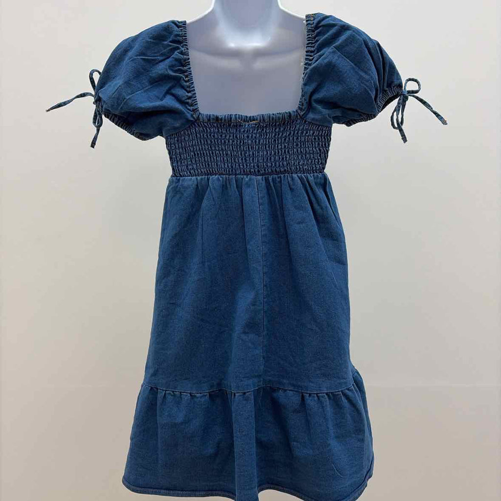 Planet Heart Size M Juniors' Denim Puff-Sleeve Mini Dress - Mid Blue Wash