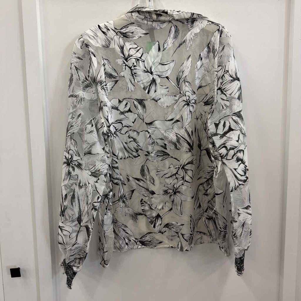 White House Black Market Size XL Black/White Sheer Preloved Blouse LS