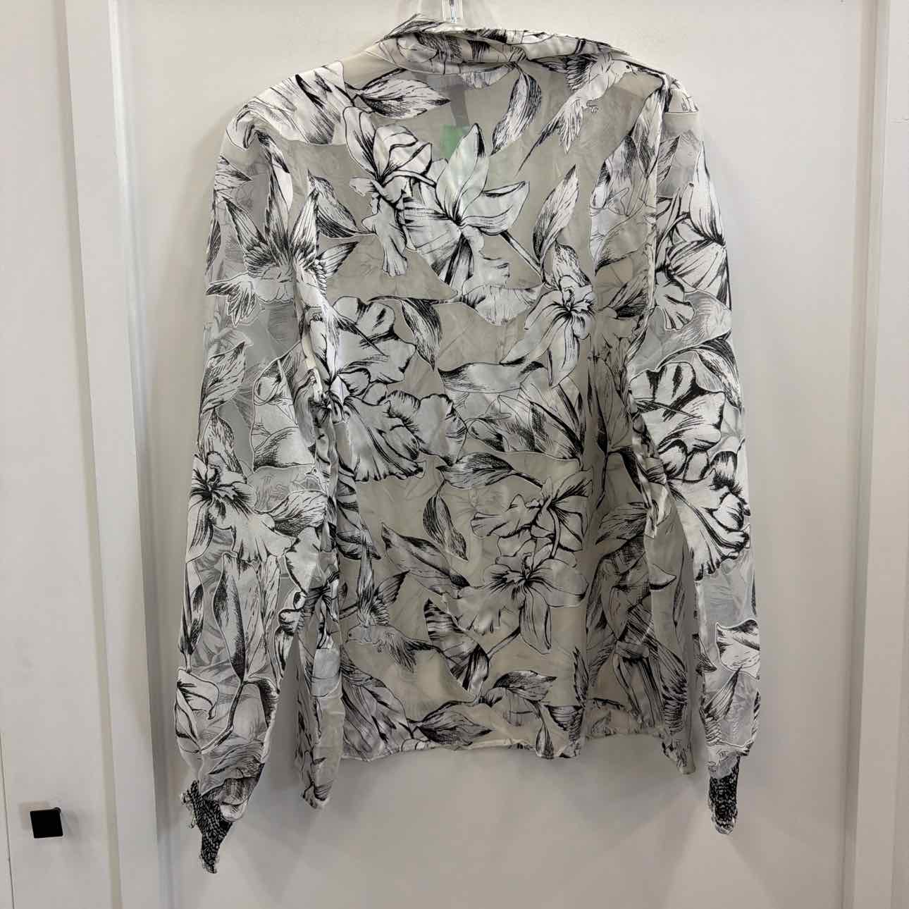 White House Black Market Size XL Black/White Sheer Preloved Blouse LS