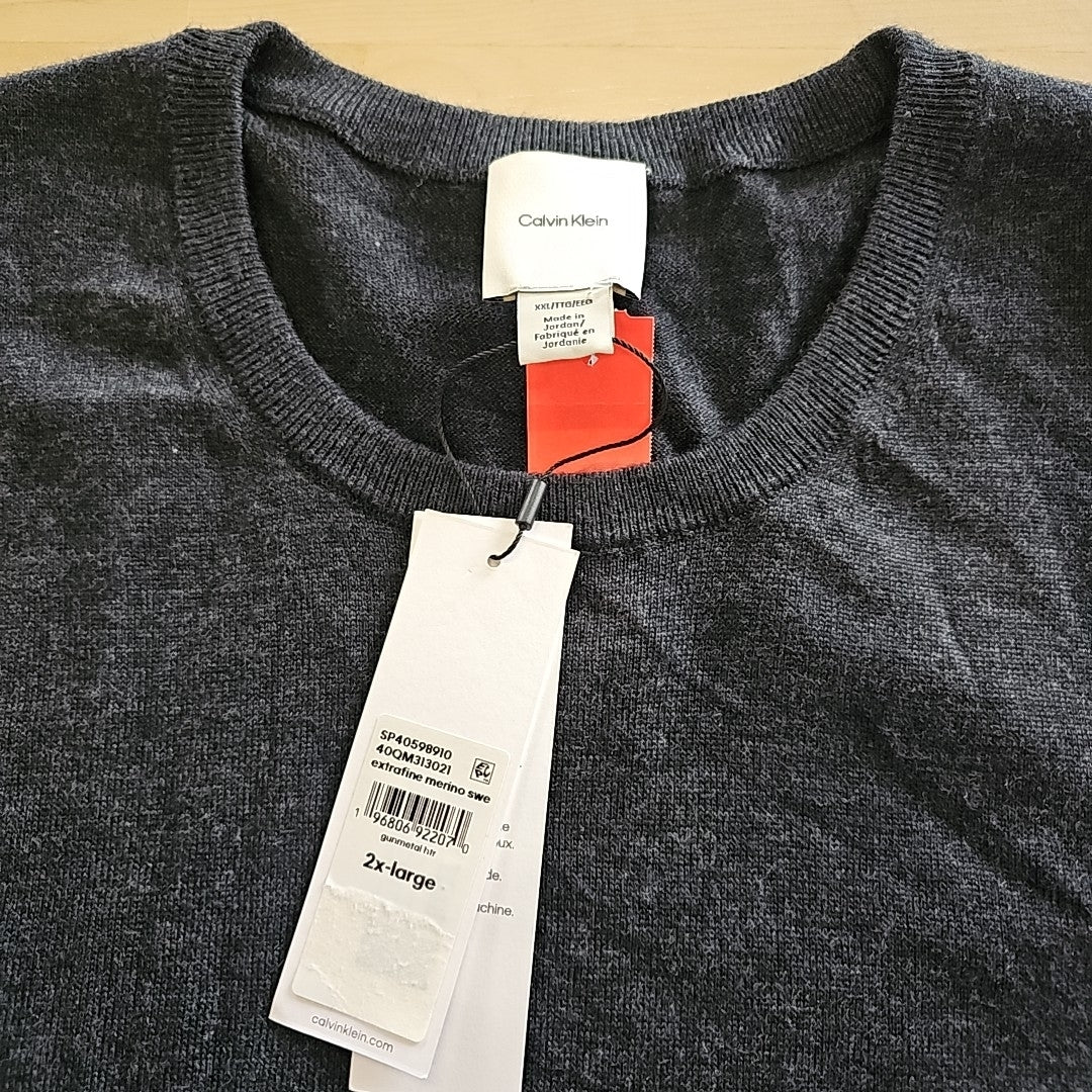 Calvin Klein Men's Extra Fine Merino Wool Blend Sweater - Gunmetal Heather