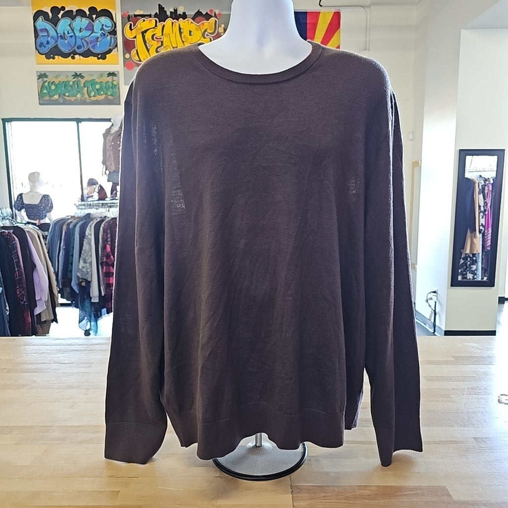 Calvin Klein Men's Extra Fine Merino Wool Blend Sweater - Raisin