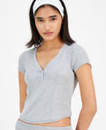 ultra flirt Size S Ribbed Cropped Henley Short Sleeve