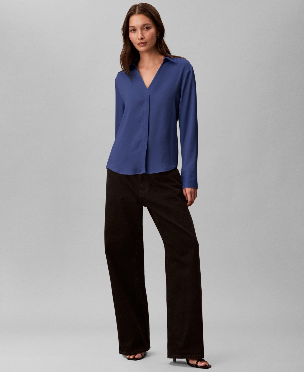 Calvin Klein Women's Hammered Fitted Collared Shirt - Steel Beams