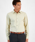 Alfani Dress Shirt Mens 14-14.5 32/33 Brown Rice Slim-Fit Temperature Regulate