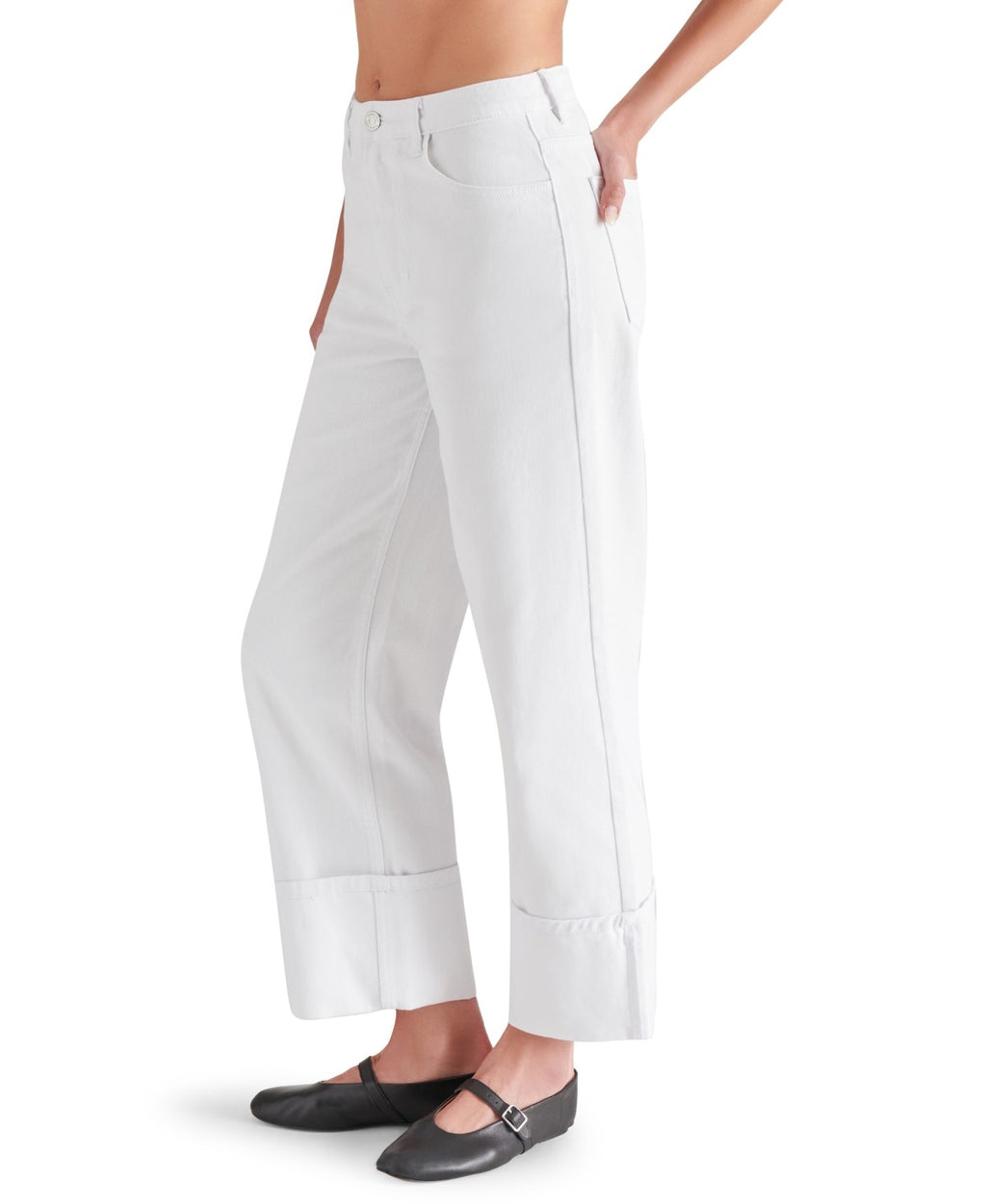 Steve Madden Size 24 Noeli Wide-Leg Cuffed Jeans - White