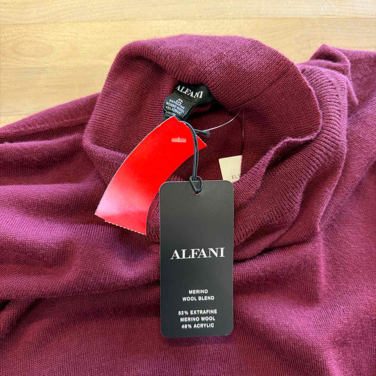 Alfani Men's Merino Wool-Blend Turtleneck Sweater - Maroon Banner - XL