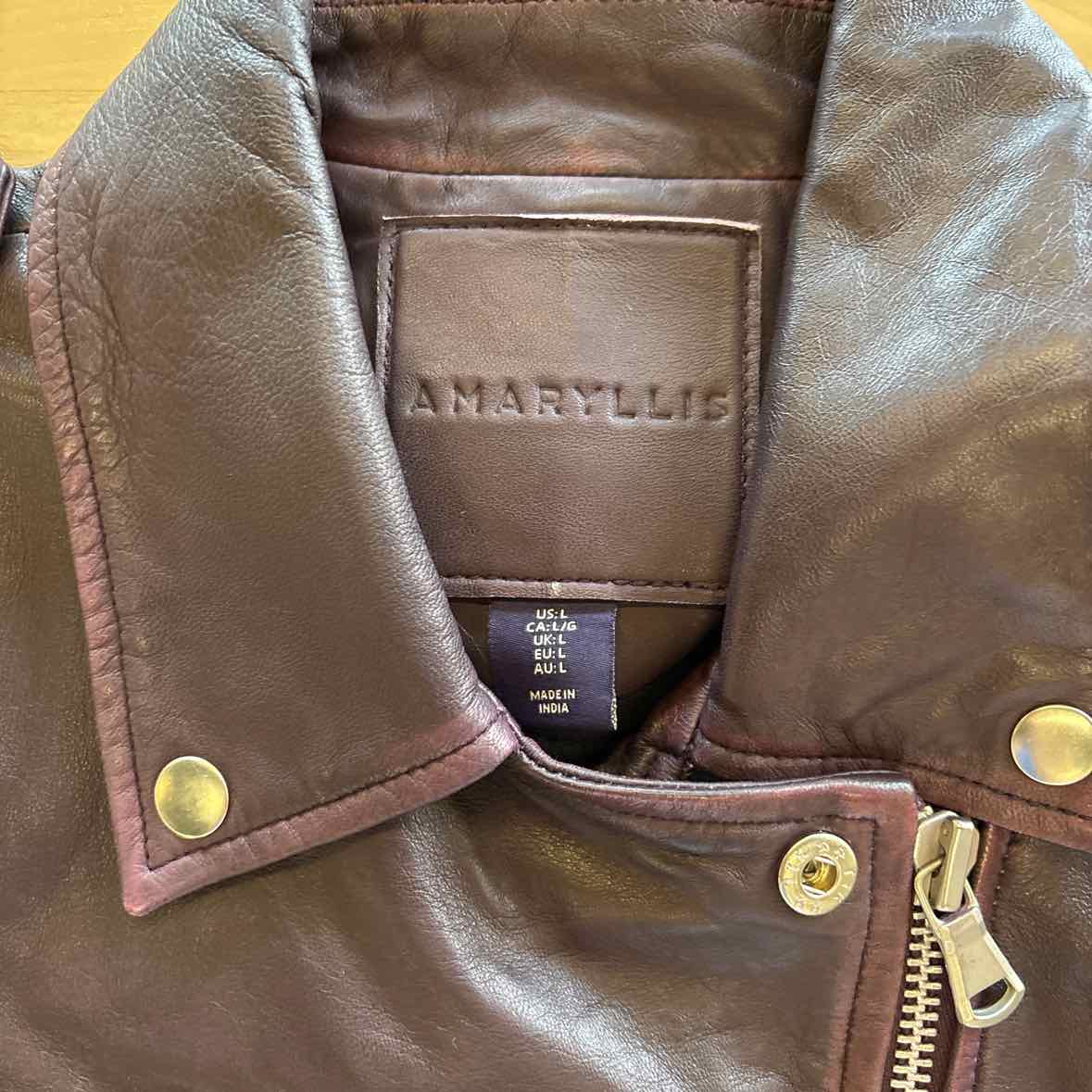 Amaryllis Size L Deep Purple Leather Moto Style Jacket