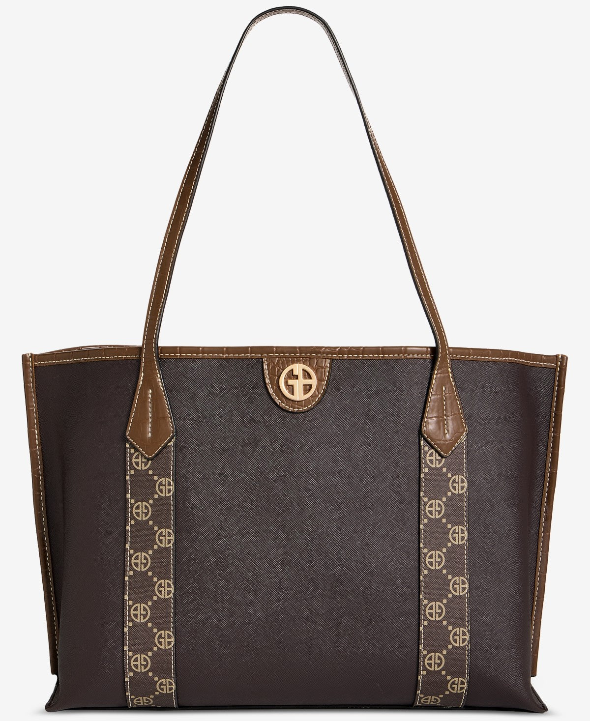 Giani Bernini Extra Large Monogram Block Tote Bag- Rich Coffee/ Walnut Brown