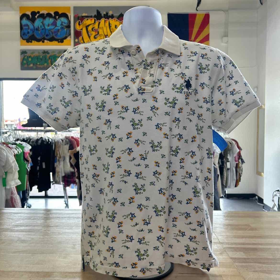 US Polo Assn Size L White Preloved MENS Polo