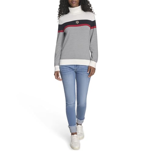 Tommy Hilfiger Women's Sportswear Long Sleeve Turtleneck Sweater, Ivory Multi St