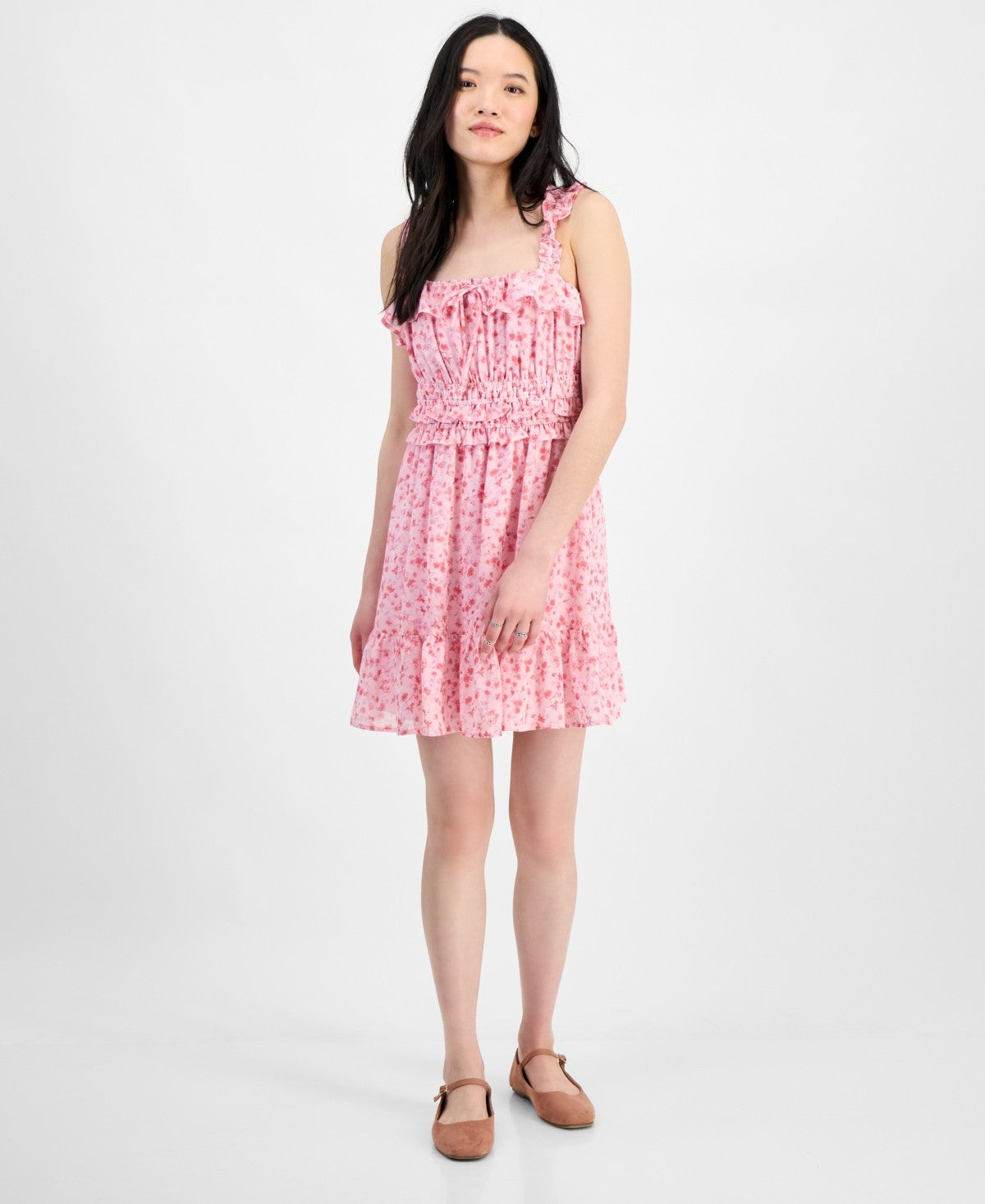 kingston grey Size XS Square-Neck Ruffle-Strap Mini Dress - Tender Touch Ditsy